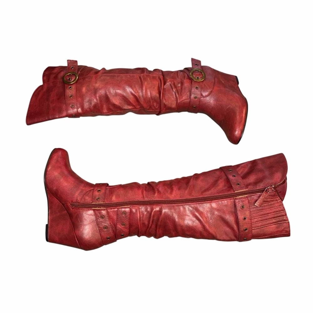 Forever Young ALKA Red Over The Knee Wedge Boots - Size 6 - Picture 9 of 14